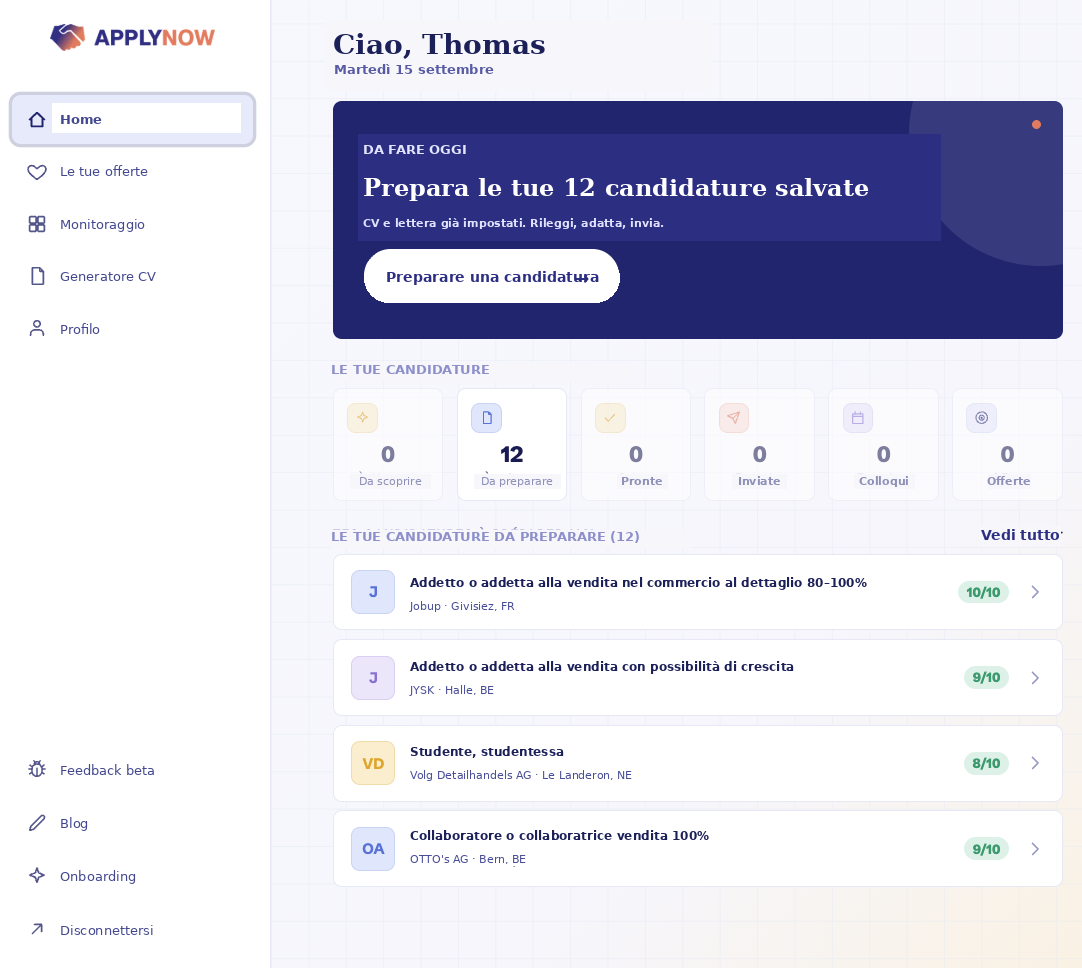 Schermata del sito ApplyNow
